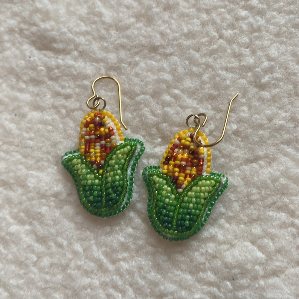 Beaded indigenous earrings corn